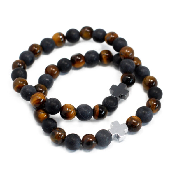 Lot de 2 Bracelets d'amitié Pierres Précieuses - Pouvoir - Oeil de Tigre & Pierre Noire- Vendu par 1 – Image 2
