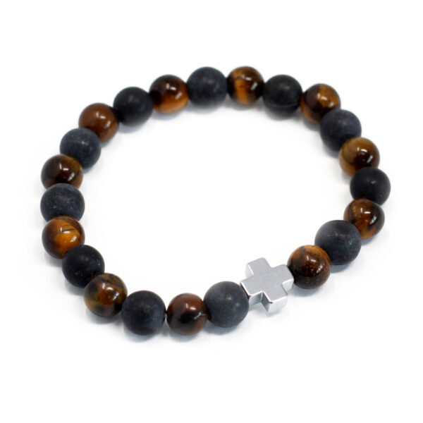 Lot de 2 Bracelets d'amitié Pierres Précieuses - Pouvoir - Oeil de Tigre & Pierre Noire- Vendu par 1 – Image 3