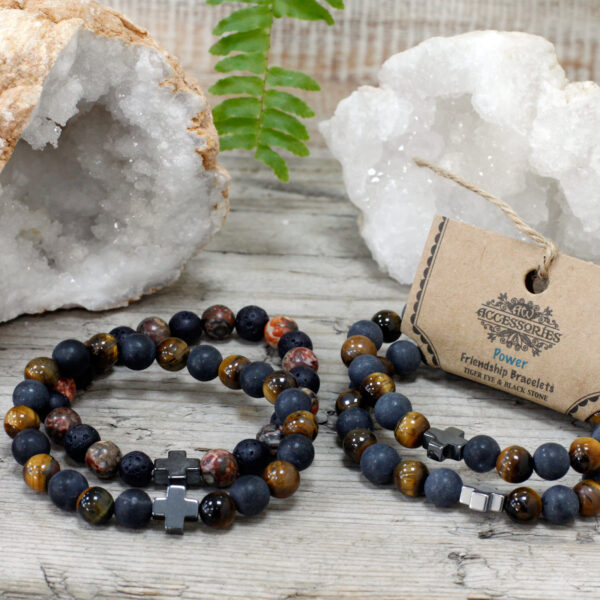 Lot de 2 Bracelets d'amitié Pierres Précieuses - Pouvoir - Oeil de Tigre & Pierre Noire- Vendu par 1 – Image 4