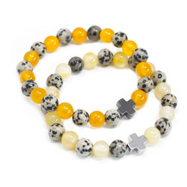Lot de 2 Bracelets d'amitié Pierres Précieuses - Protection - Jaspe Dalmatien & Agate Jaune- Vendu par 1 – Image 2