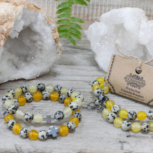 Lot de 2 Bracelets d'amitié Pierres Précieuses - Protection - Jaspe Dalmatien & Agate Jaune- Vendu par 1 – Image 4