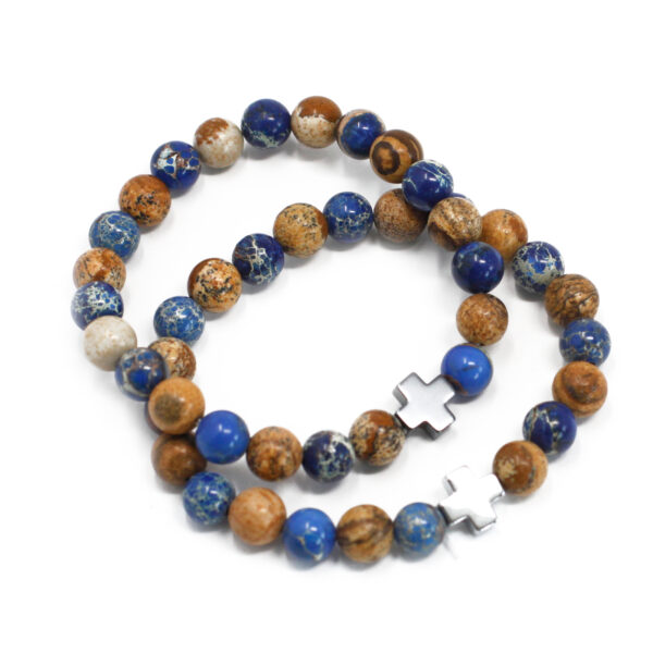 Lot de 2 Bracelets d'Amitié Pierres Précieuses - Support - Sodalite & Picturestone- Vendu par 1 – Image 2