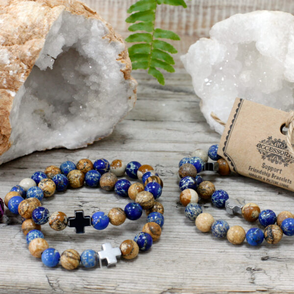 Lot de 2 Bracelets d'Amitié Pierres Précieuses - Support - Sodalite & Picturestone- Vendu par 1 – Image 4