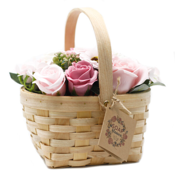Grand bouquet rose dans un panier en osier- Vendu par 1