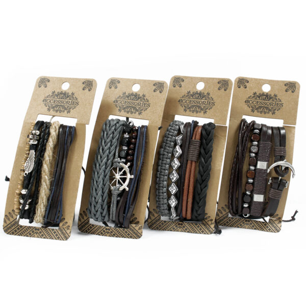 Ensembles de bracelets pour hommes - Métal et cuir (asst)- Vendu par 1 – Image 2