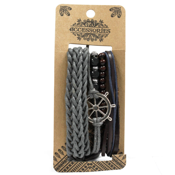 Ensembles de bracelets pour hommes - Métal et cuir (asst)- Vendu par 1 – Image 4