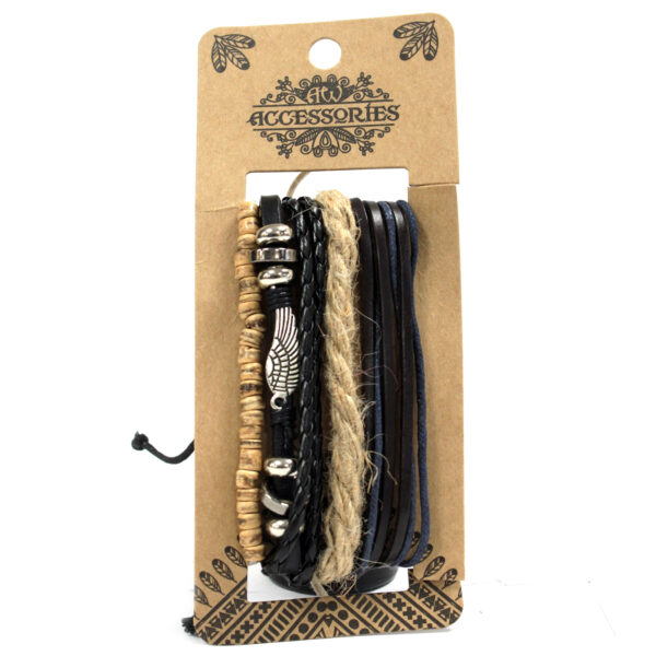 Ensembles de bracelets pour hommes - Métal et cuir (asst)- Vendu par 1 – Image 3