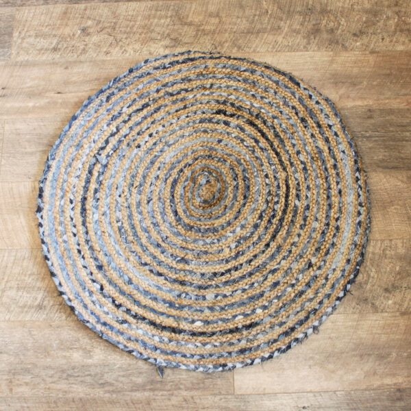 Tapis rond en jute et denim recyclé - 90 cm- Vendu par 1 – Image 2