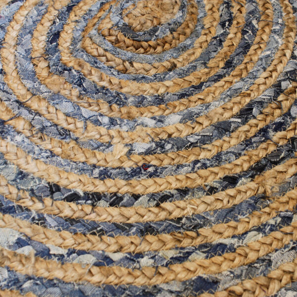 Tapis rond en jute et denim recyclé - 150 cm- Vendu par 1 – Image 4