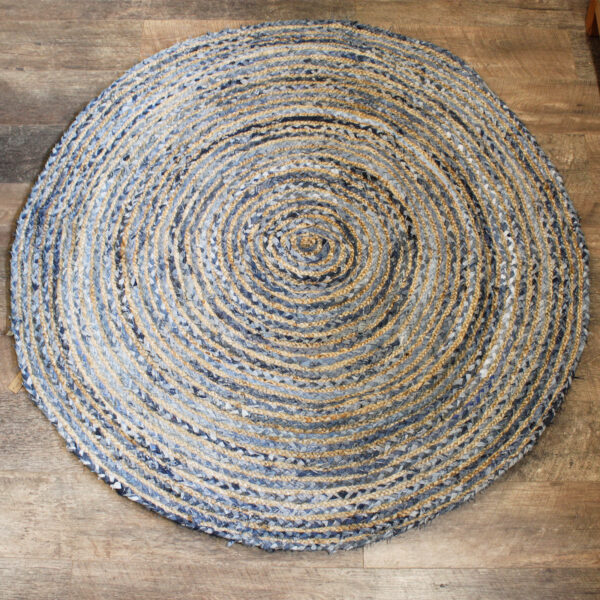 Tapis rond en jute et denim recyclé - 150 cm- Vendu par 1 – Image 2