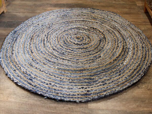Tapis rond en jute et denim recyclé - 150 cm- Vendu par 1 – Image 3