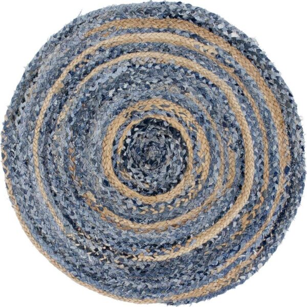 Tapis rond en jute et denim recyclé - 150 cm- Vendu par 1
