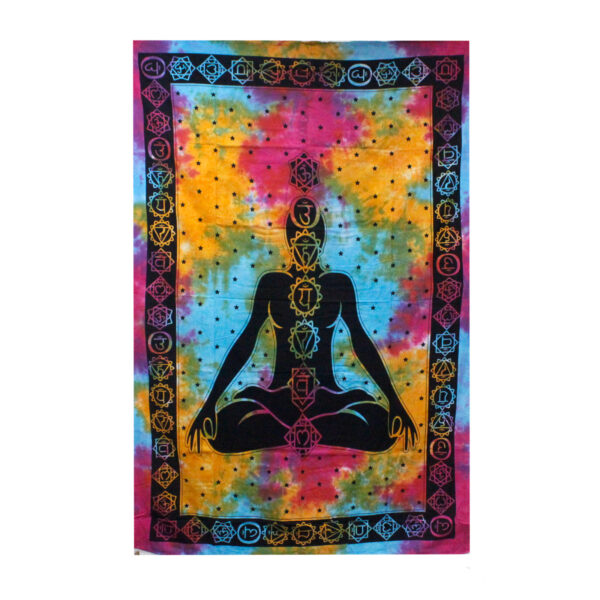Couvre-lit simple en coton + tenture murale - Chakra Bouddha 130 cm x 200 cm- Vendu par 1