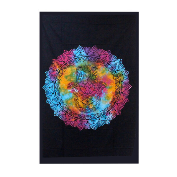 Couvre-Lit Simple en Coton + Tenture Murale - Hamsa Noir 130cm x 200cm- Vendu par 1