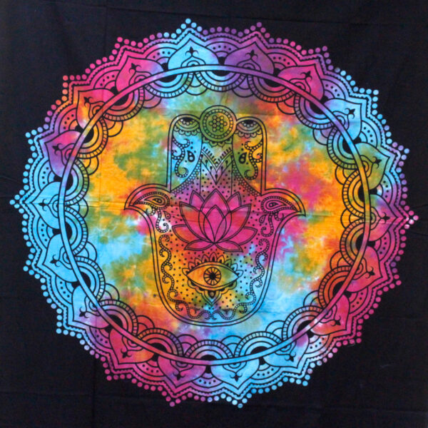 Couvre-Lit Simple en Coton + Tenture Murale - Hamsa Noir 130cm x 200cm- Vendu par 1 – Image 2