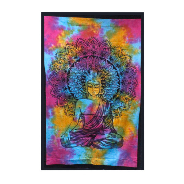 Couvre-lit double en coton + tenture murale - Bouddha paisible 230 cm x 200 cm- Vendu par 1