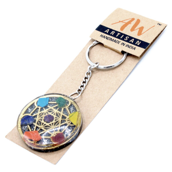 Porte-clés Orgonite Power - Rond Sept Chakra- Vendu par 1
