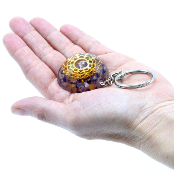 Porte-clés Orgonite Power - Améthyste Mandala Coeurs- Vendu par 1 – Image 2