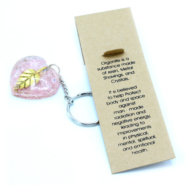Porte-clés Orgonite Power - Coeurs de Quartz Rose Feuille d'Or- Vendu par 1 – Image 3