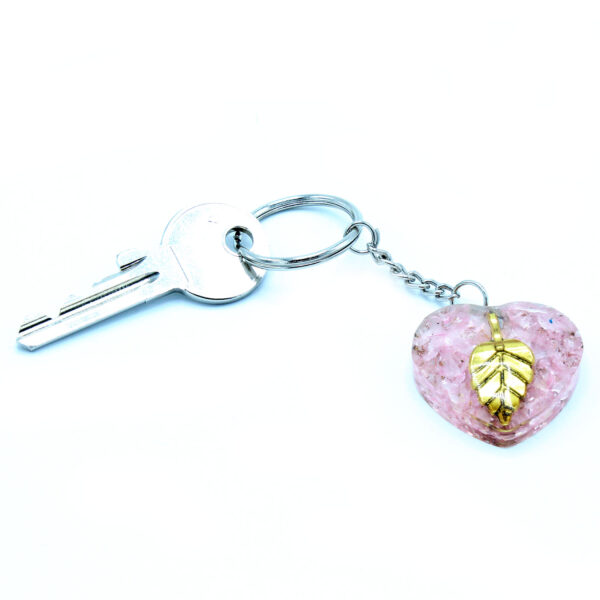 Porte-clés Orgonite Power - Coeurs de Quartz Rose Feuille d'Or- Vendu par 1 – Image 4