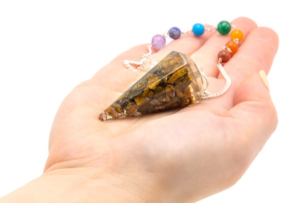 Pendule Chakra Pouvoir Orgonite - Oeil de Tigre- Vendu par 1 – Image 3