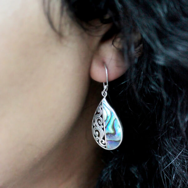 Boucles d'Oreilles Coquillage & Argent - Disque Classique - Abalone- Vendu par 1 – Image 3