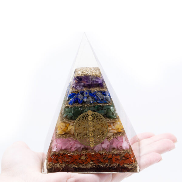 Pyramide d'orgonite - Fleur de Vie des Sept Chakras - 70 mm- Vendu par 1 – Image 2