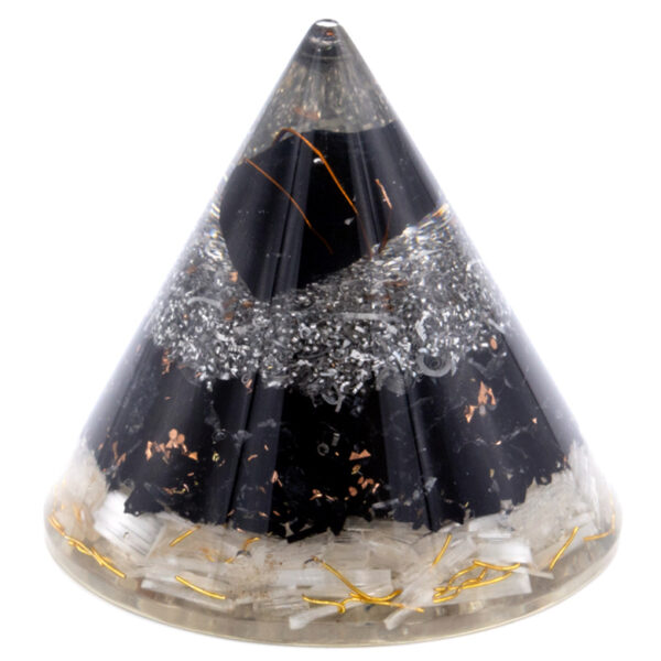 Cône d'orgonite - Sélénite et cuivre toumaline noire - 90 mm- Vendu par 1