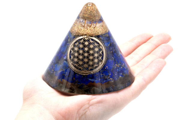 Cône Orgonite - Lapis Fleur de Vie - Quartz Suspendu - 90 mm- Vendu par 1 – Image 2