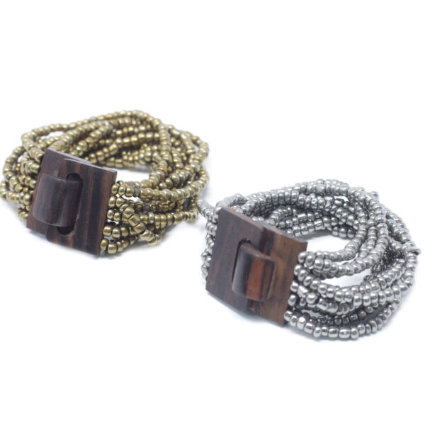 Fermoir en bois pour bracelet multi-perles - Asst Or/Bronze- Vendu par 1