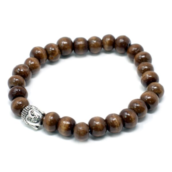 Bracelet jonc perles marron et bouddha- Vendu par 1
