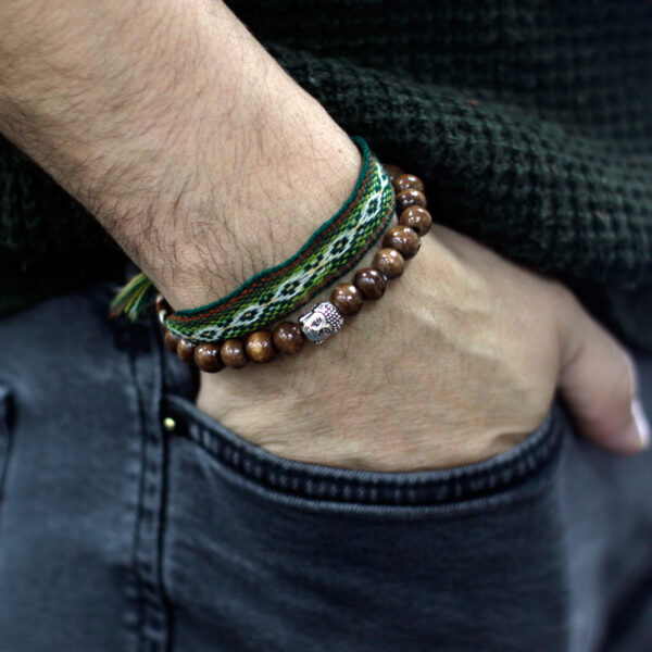 Bracelet jonc perles marron et bouddha- Vendu par 1 – Image 2