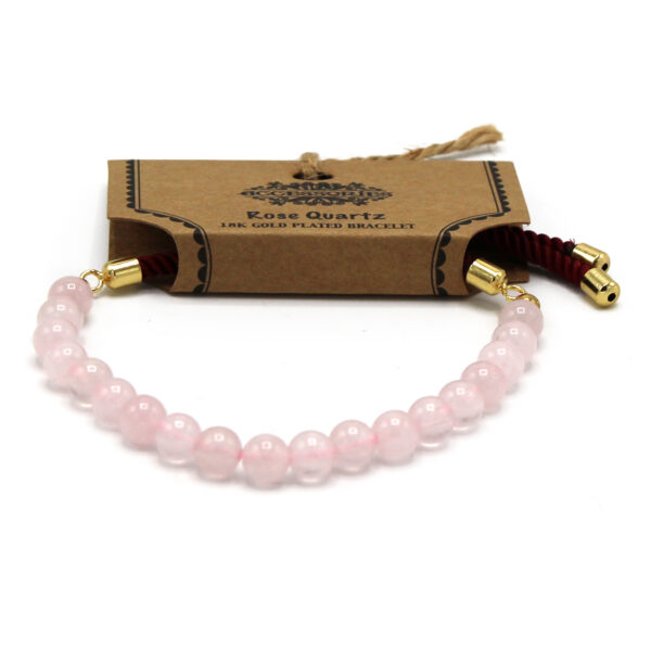 Bracelet Cordon Bordeaux Plaqué Or 18 Carats avec Pierres Précieuses - Quartz Rose- Vendu par 1 – Image 2
