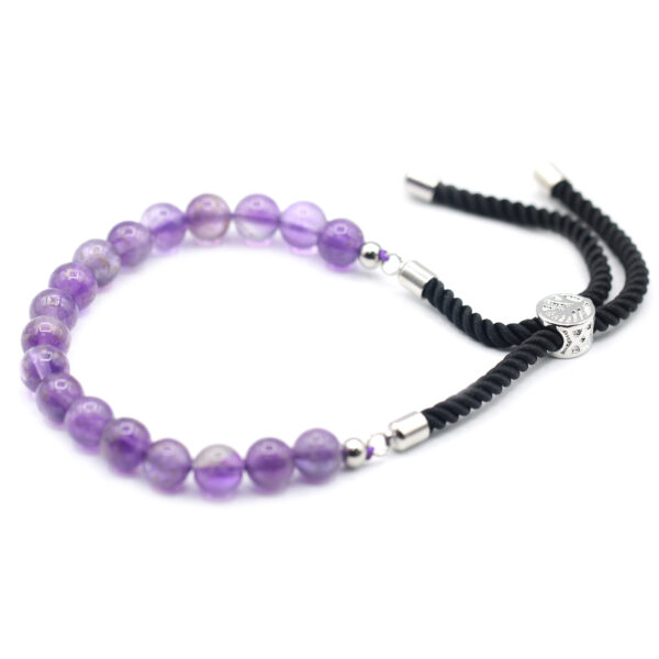 Bracelet à cordon noir avec pierres précieuses plaqué argent 925 - Améthyste- Vendu par 1