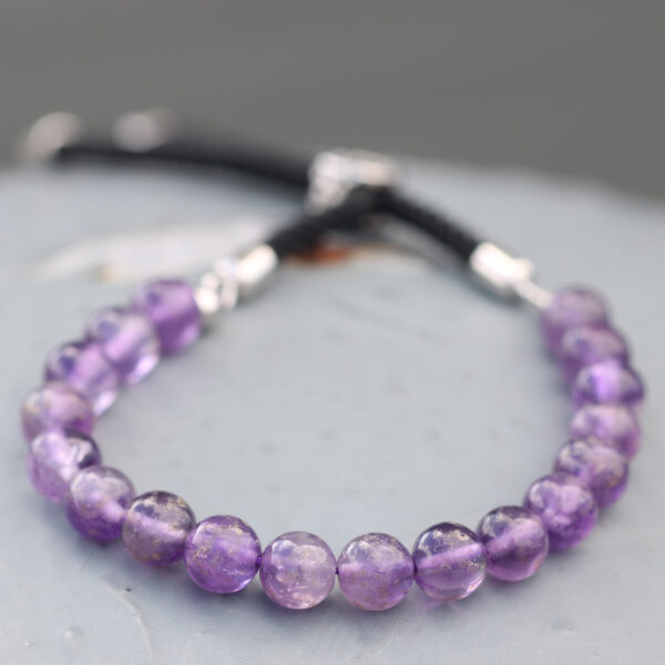 Bracelet à cordon noir avec pierres précieuses plaqué argent 925 - Améthyste- Vendu par 1 – Image 4