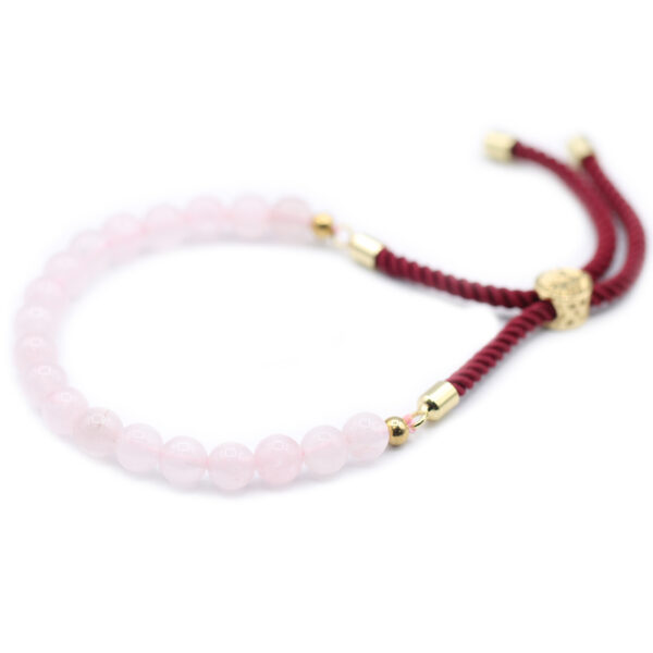 Bracelet Cordon Bordeaux Plaqué Or 18 Carats avec Pierres Précieuses - Quartz Rose- Vendu par 1