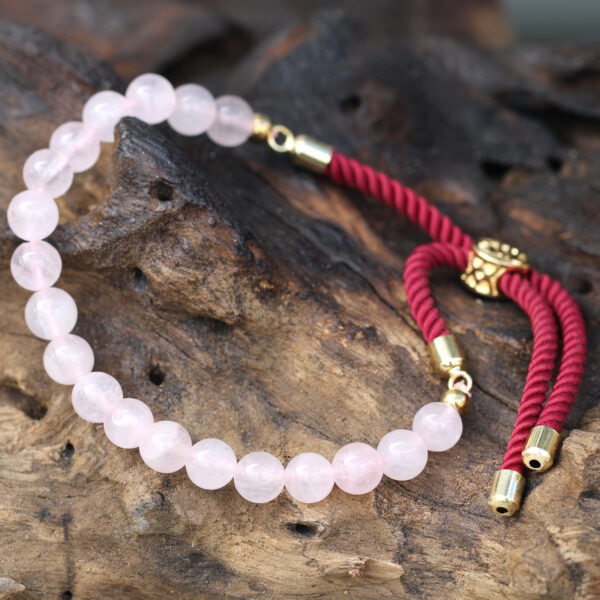 Bracelet Cordon Bordeaux Plaqué Or 18 Carats avec Pierres Précieuses - Quartz Rose- Vendu par 1 – Image 3