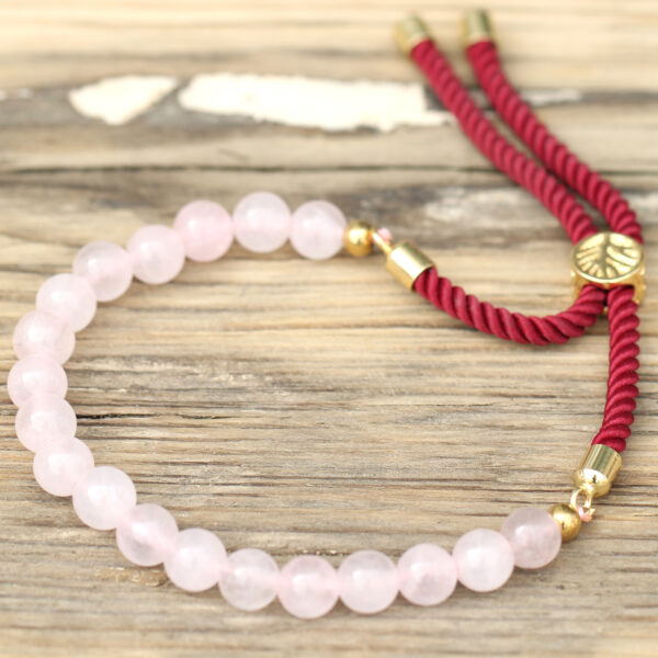 Bracelet Cordon Bordeaux Plaqué Or 18 Carats avec Pierres Précieuses - Quartz Rose- Vendu par 1 – Image 4