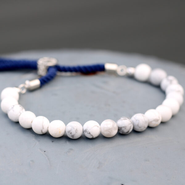 Bracelet Fil Marine Plaqué Argent 925 avec Pierres Précieuses - Howlite Blanche- Vendu par 1 – Image 3