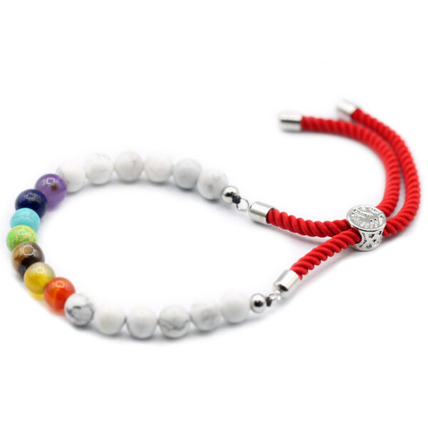 Bracelet à cordes rouge royal plaqué argent 925 avec pierres précieuses - Chakra howlite blanche- Vendu par 1