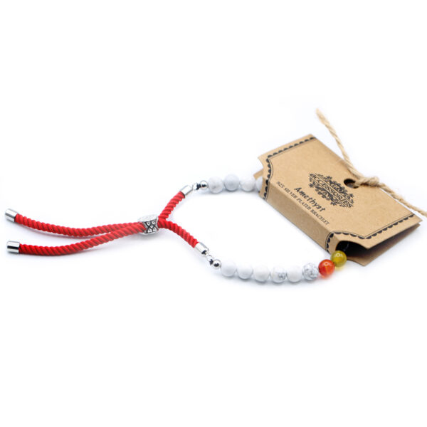 Bracelet à cordes rouge royal plaqué argent 925 avec pierres précieuses - Chakra howlite blanche- Vendu par 1 – Image 2