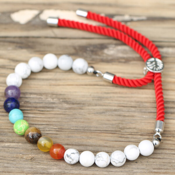 Bracelet à cordes rouge royal plaqué argent 925 avec pierres précieuses - Chakra howlite blanche- Vendu par 1 – Image 3