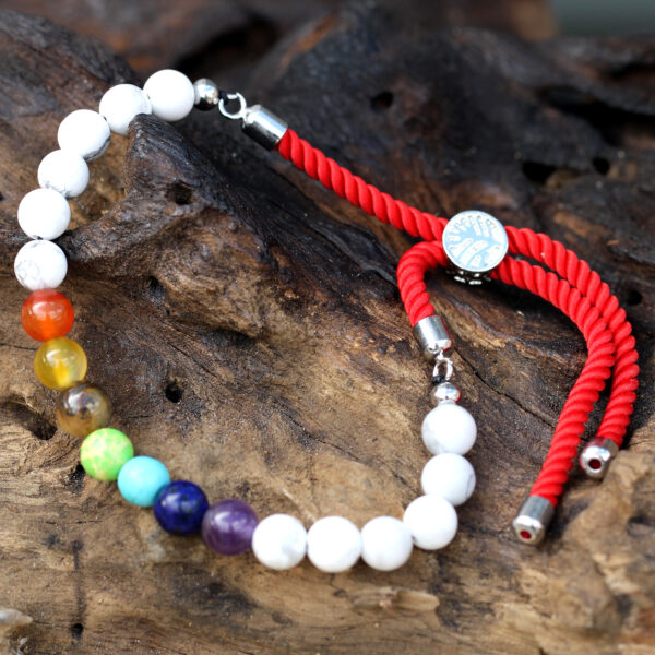 Bracelet à cordes rouge royal plaqué argent 925 avec pierres précieuses - Chakra howlite blanche- Vendu par 1 – Image 4