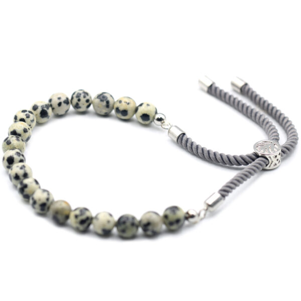 Bracelet à cordes de charbon de bois plaqué argent 925 - Jaspe Dalmatien- Vendu par 1