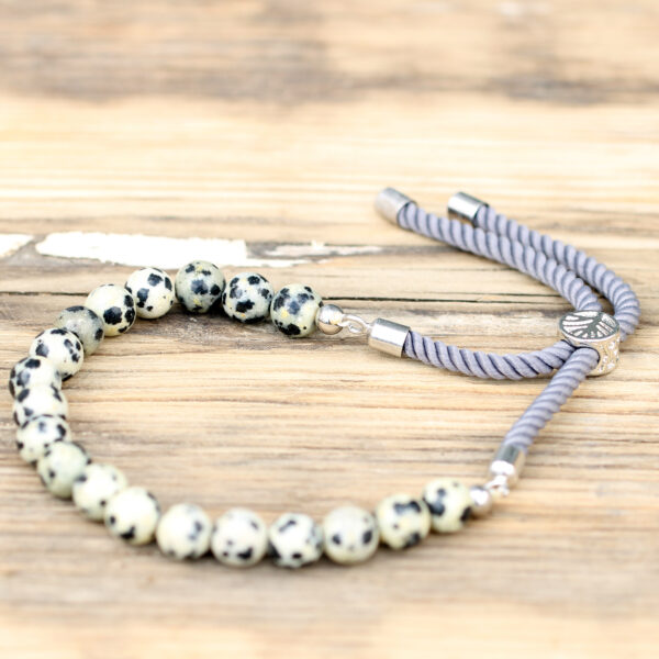 Bracelet à cordes de charbon de bois plaqué argent 925 - Jaspe Dalmatien- Vendu par 1 – Image 2