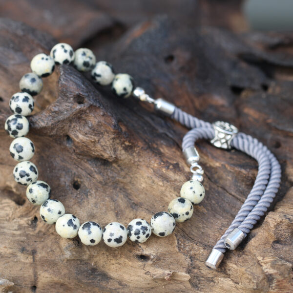 Bracelet à cordes de charbon de bois plaqué argent 925 - Jaspe Dalmatien- Vendu par 1 – Image 3