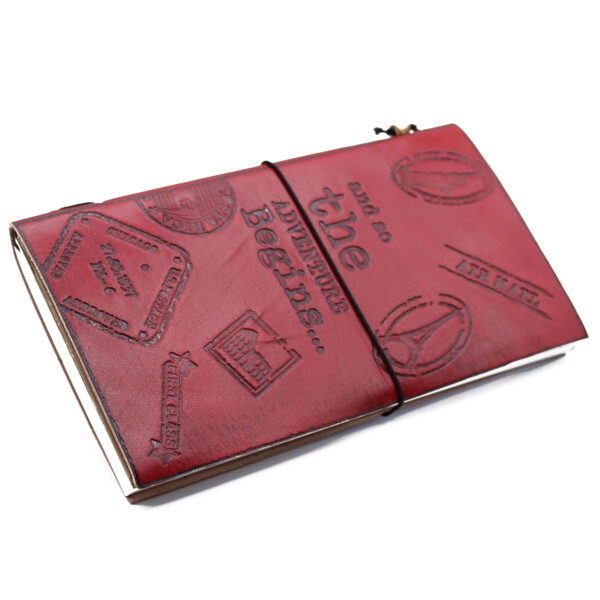 Journal en cuir fait main - L'aventure commence - Rouge - (80 pages)- Vendu par 1