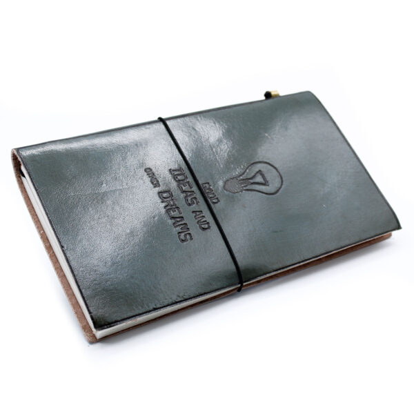 Journal en cuir fait main - Bonnes idées et autres rêves - Gris (80 pages)- Vendu par 1