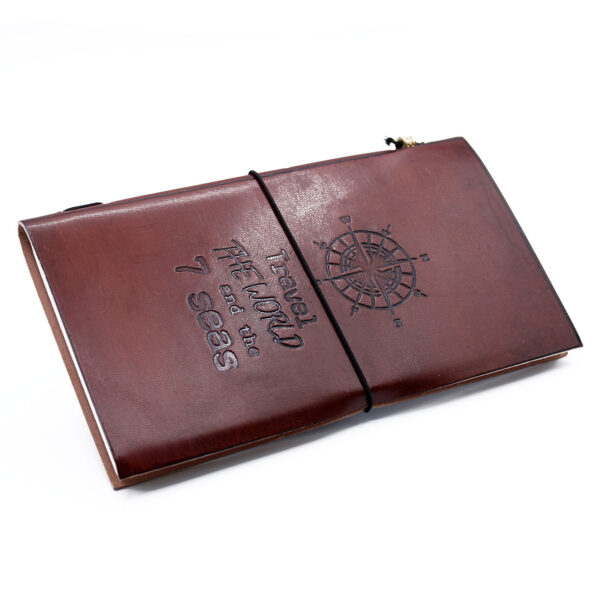 Journal en cuir fait main - Voyagez à travers le monde - Marron (80 pages)- Vendu par 1