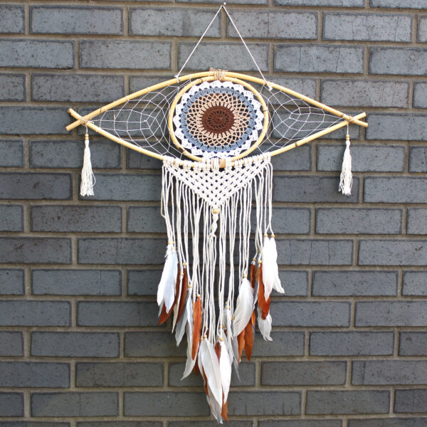 Protection Dream Cather - Lrg Macramé Oeil Blanc/ Gey/Marron- Vendu par 1